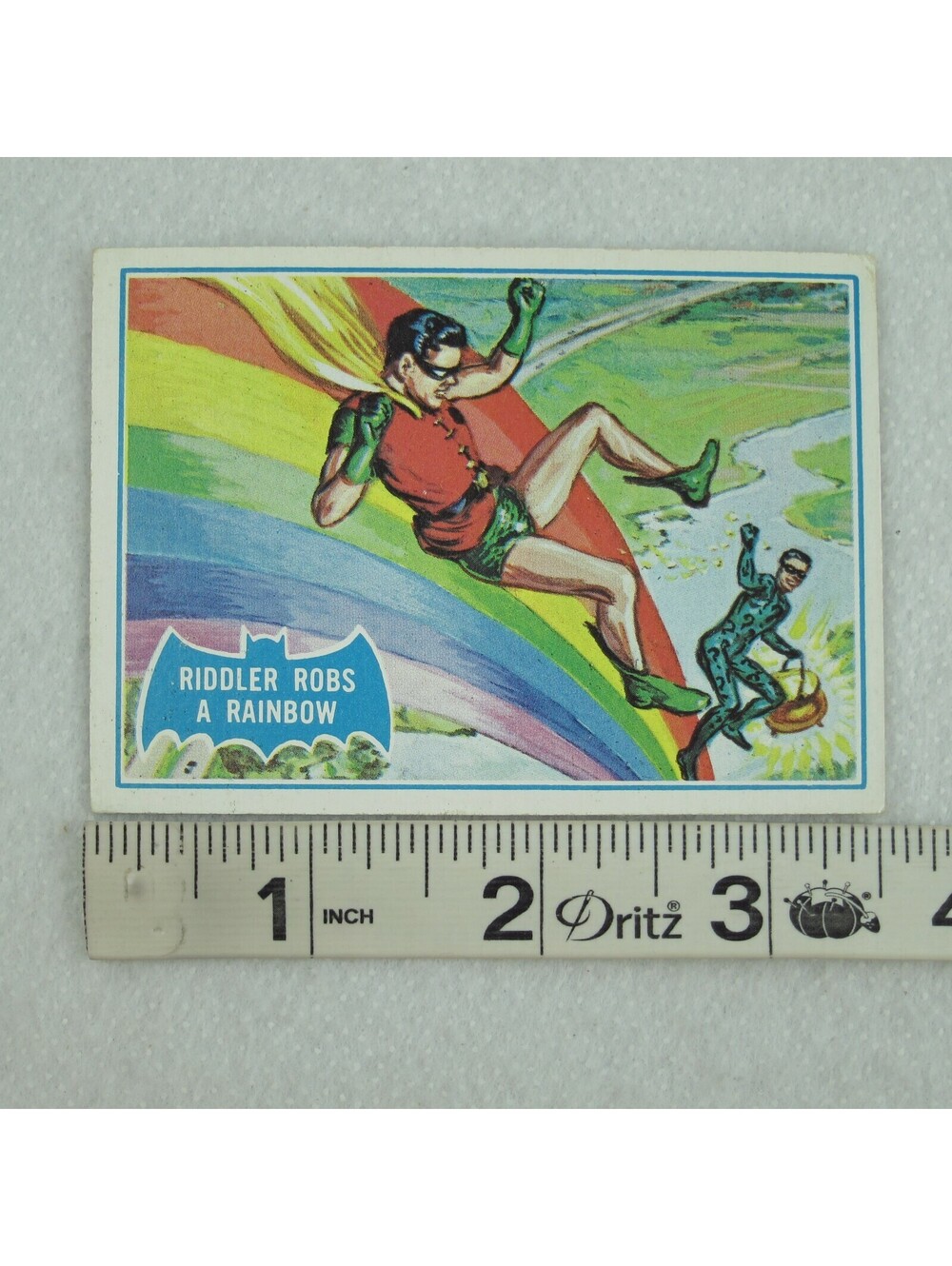 1966 Topps Batman Blue Bat Puzzle Back Card #44B Riddler Robs A Rainbow RARE! - Picture 8 of 12